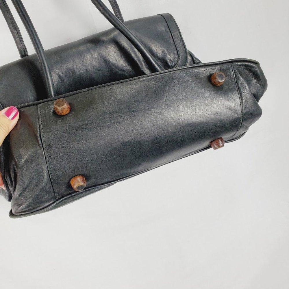 Ananas Black Leather Handbag Purse Handmade NYC Jennifer Baum Lagdameo - Picture 3 of 8